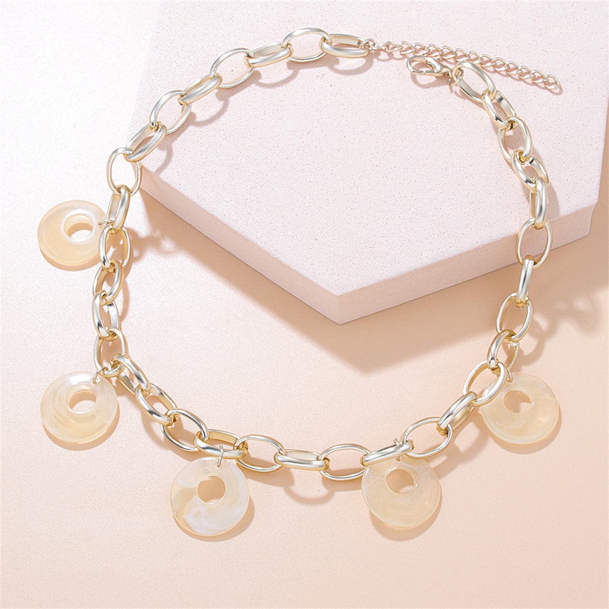 Beige Resin & 18K Gold-Plated Round Station Necklace