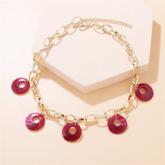 Red Resin & 18K Gold-Plated Round Station Necklace