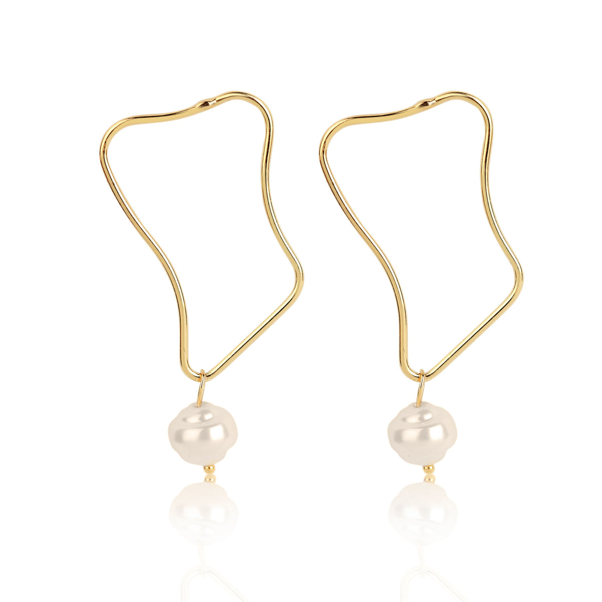 Pearl and 18K Gold-Plated Geometric Drop Earrings, gold drop earrings for women, everyday style, front view