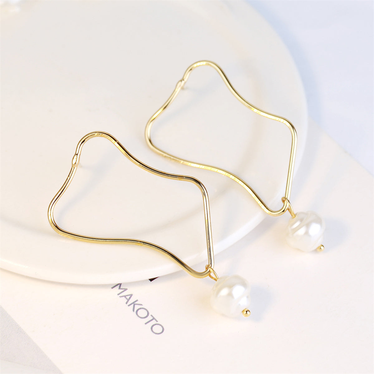 Pearl and 18K Gold-Plated Geometric Drop Earrings, gold drop earrings for women, everyday style, side view