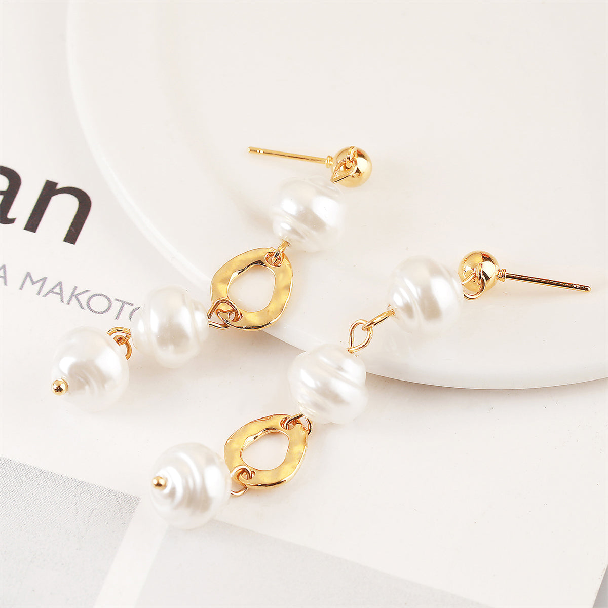 Pearl & 18K Gold-Plated Irregular Link Drop Earrings