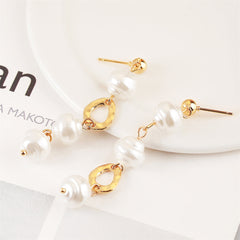 Pearl & 18K Gold-Plated Irregular Link Drop Earrings
