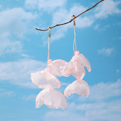 Stylish pink flower earrings crafted from silk, featuring gold-plated hooks and a unique three-petal drop design.