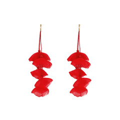 Stunning red flower earrings with gold-plated hooks, designed to elevate your style and add a pop of color to your look.