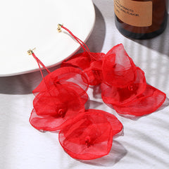 Beautiful red flower earrings with gold-plated hooks, ideal for adding a touch of elegance and color to your ensemble.