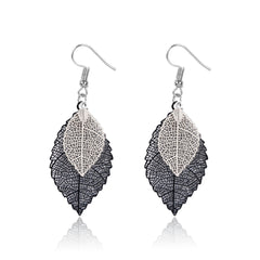 Two-Tone Openwork Leaves Drop Earrings