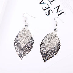 Two-Tone Openwork Leaves Drop Earrings