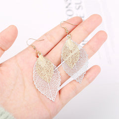 Two-Tone Openwork Leaves Drop Earrings