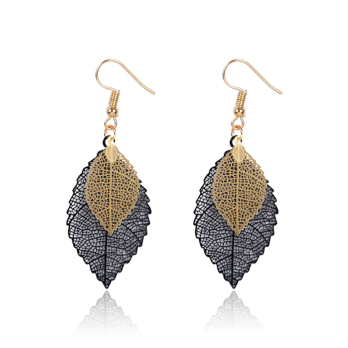 Two-Tone Openwork Leaf Drop Earrings