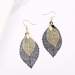 Two-Tone Openwork Leaf Drop Earrings