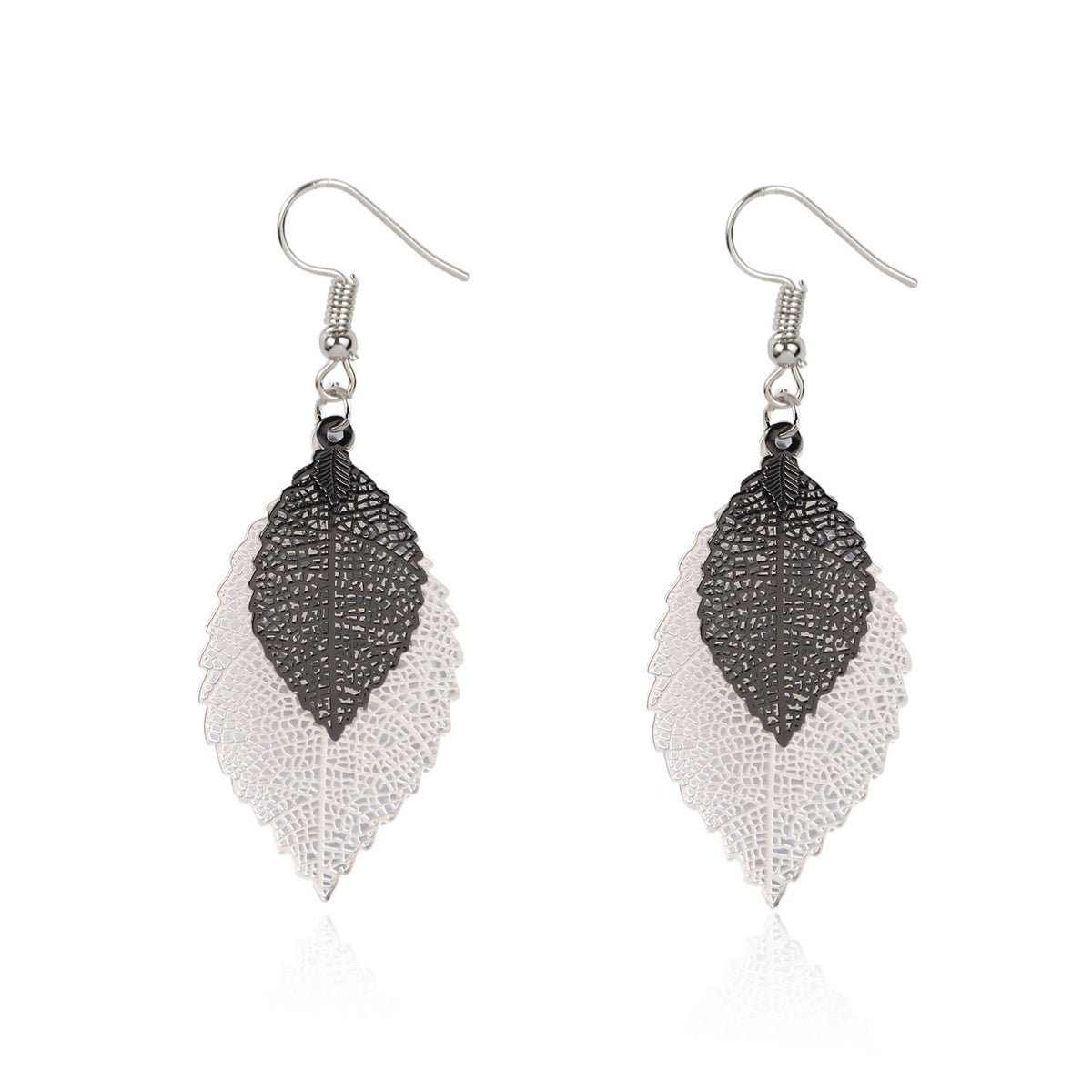 Two-Tone Openwork Leaf Drop Earrings