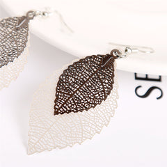 Two-Tone Openwork Leaf Drop Earrings