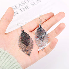 Two-Tone Openwork Leaf Drop Earrings