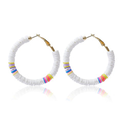 White Polymer Clay & 18K Gold-Plated Beaded Hoop Earrings