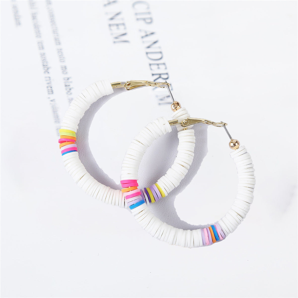 White Polymer Clay & 18K Gold-Plated Beaded Hoop Earrings