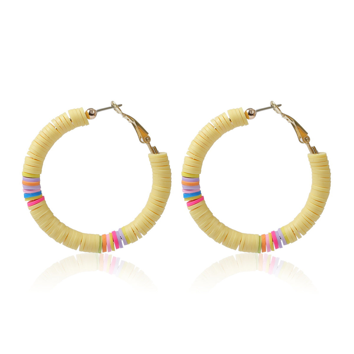 Yellow Polymer Clay & 18K Gold-Plated Beaded Hoop Earrings