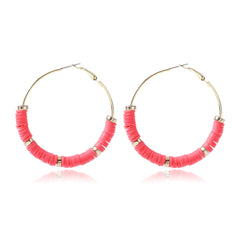 Watermelon Red Polymer Clay & 18K Gold-Plated Beaded Hoop Earrings