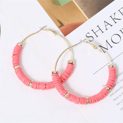 Watermelon Red Polymer Clay & 18K Gold-Plated Beaded Hoop Earrings
