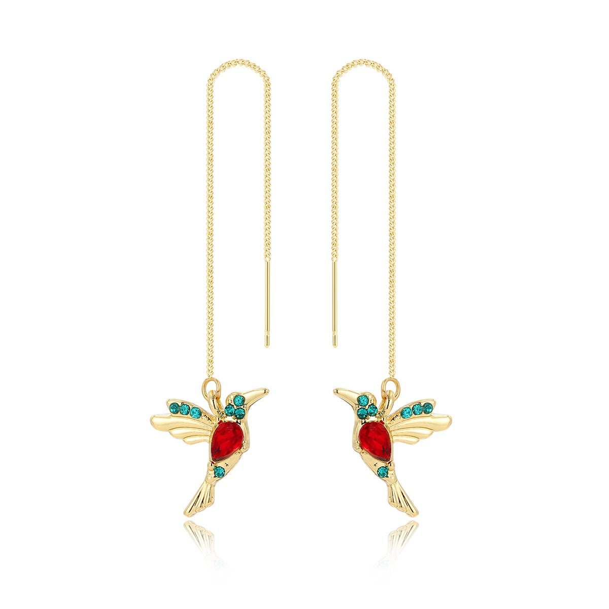 Red Crystal & Cubic Zirconia Bird Threader Earrings