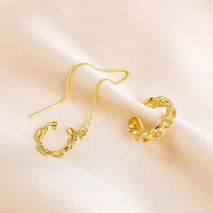 18K Gold-Plated Ear Cuff and Threader Set, gold stud earrings for women, botanical inspired, lifestyle look