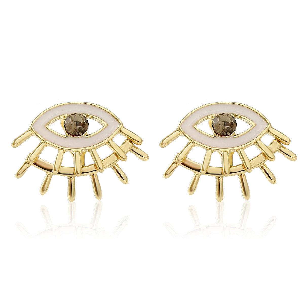 Cubic Zirconia & Enamel 18K Gold-Plated Eye Stud Earrings