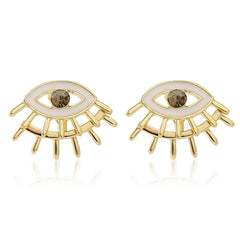 Cubic Zirconia & Enamel 18K Gold-Plated Eye Stud Earrings