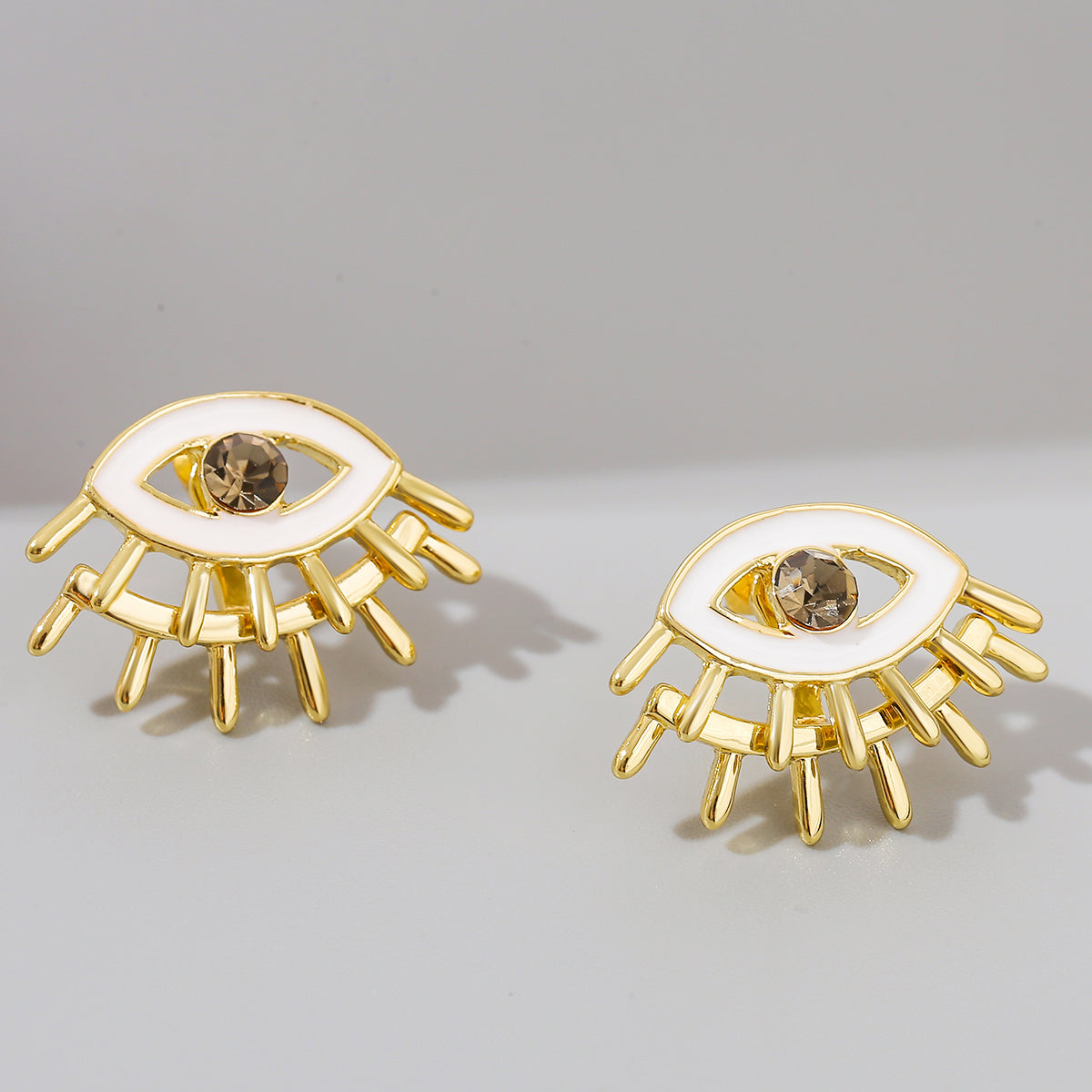 Cubic Zirconia & Enamel 18K Gold-Plated Eye Stud Earrings