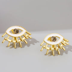Cubic Zirconia & Enamel 18K Gold-Plated Eye Stud Earrings