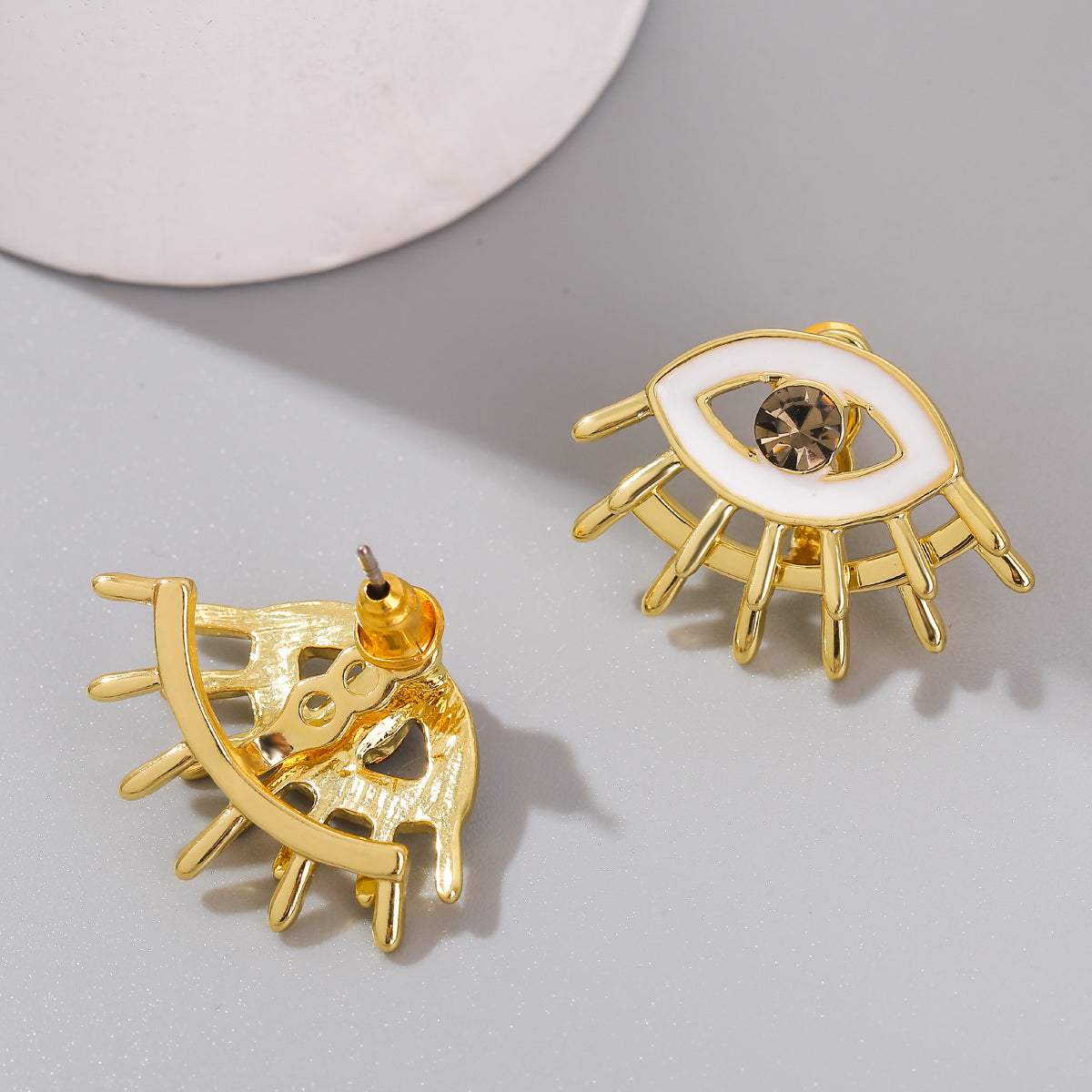 Cubic Zirconia & Enamel 18K Gold-Plated Eye Stud Earrings