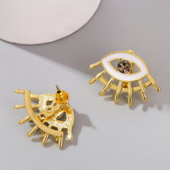 Cubic Zirconia & Enamel 18K Gold-Plated Eye Stud Earrings