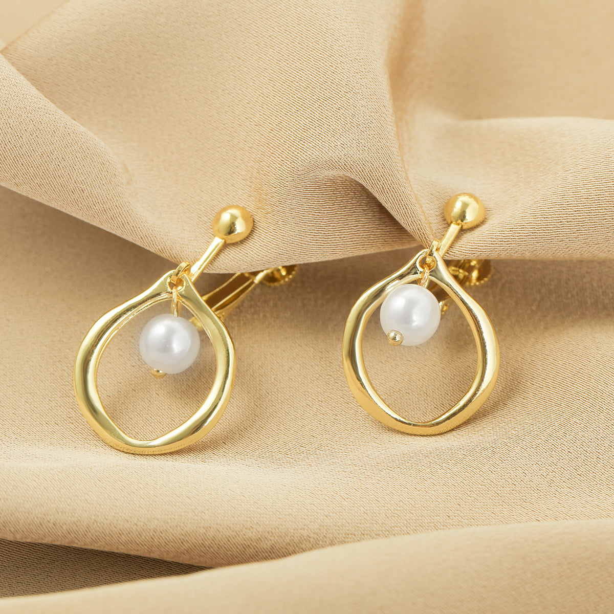 Pearl & 18K Gold-Plated Openwork-Center Huggie Earrings