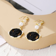 Pearl & Cubic Zirconia Enamel 18K Gold-Plated Fairy Cameo Drop Earrings