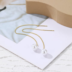 Pearl & 18K Gold-Plated Threader Earrings
