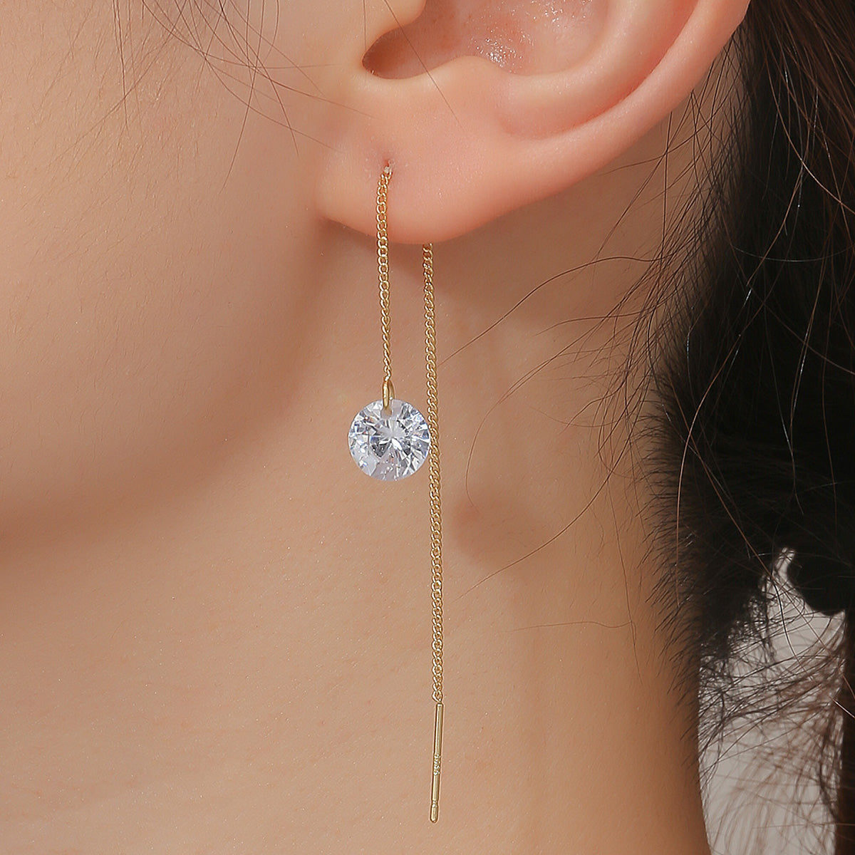 Cubic Zirconia & 18K Gold-Plated Ear Threaders