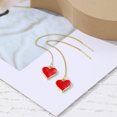 Red Enamel & 18K Gold-Plated Heart Threader Earrings