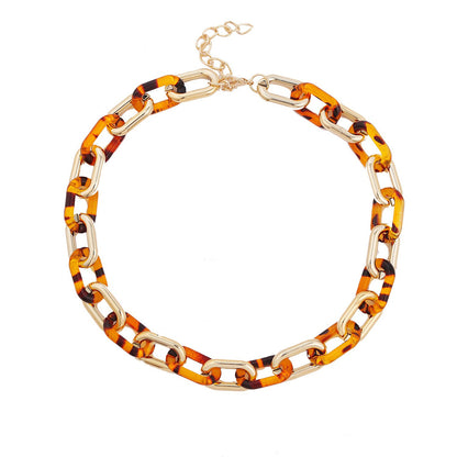 Brown Resin and 18K Gold-Plated Cable Chain Choker Necklace, gold pendant necklace for women, side view