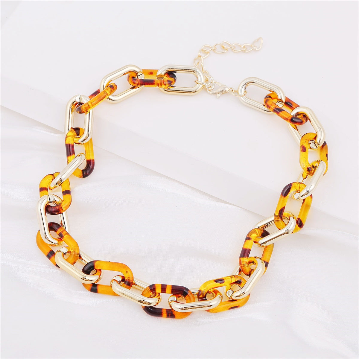 Brown Resin and 18K Gold-Plated Cable Chain Choker Necklace, gold pendant necklace for women, front view