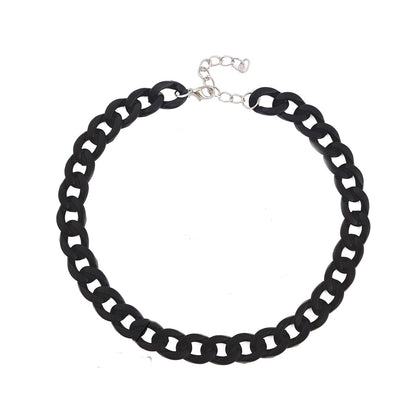Black Acrylic and Silver-Plated Curb Chain Choker Necklace, silver pendant necklace for women, botanical inspired, side view