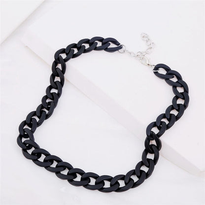 Black Acrylic and Silver-Plated Curb Chain Choker Necklace, silver pendant necklace for women, botanical inspired, front view