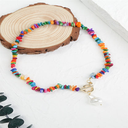 Red Multicolor Resin and Pearl Irregular Stone Pendant Necklace, pendant necklace for women, detail close-up