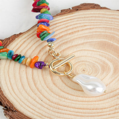 Red Multicolor Resin and Pearl Irregular Stone Pendant Necklace, pendant necklace for women, lifestyle look
