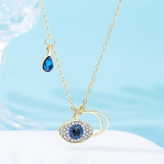 Crystal and Cubic Zirconia 18K Gold-Plated Eye Pendant Necklace, gold pendant necklace for women, front view