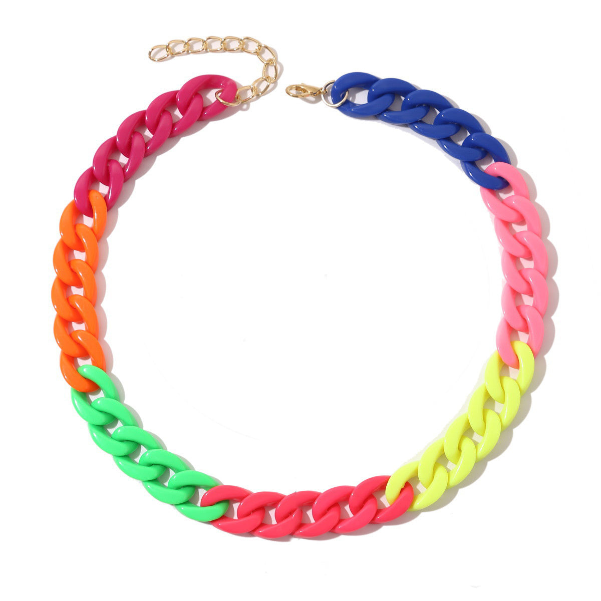 Red and Green Rainbow Cuban Chain Necklace, pendant necklace for women, everyday style, front view