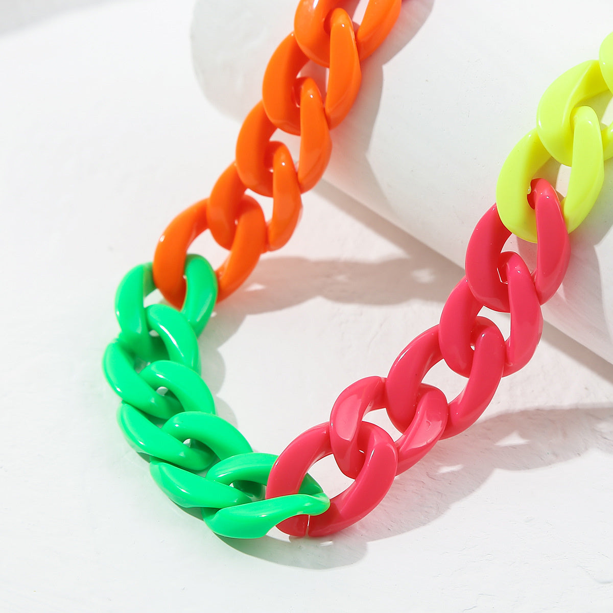 Red and Green Rainbow Cuban Chain Necklace, pendant necklace for women, everyday style, side view