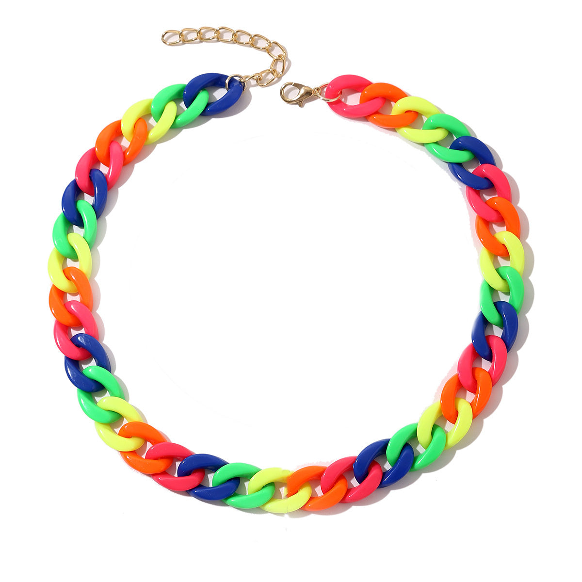 Orange and Yellow Rainbow Cuban Chain Necklace, pendant necklace for women, elegant gift for her, front view