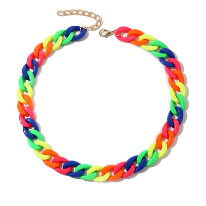 Orange and Yellow Rainbow Cuban Chain Necklace, pendant necklace for women, elegant gift for her, front view
