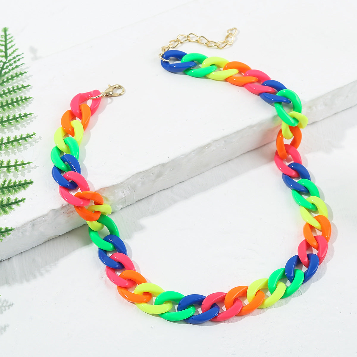 Orange and Yellow Rainbow Cuban Chain Necklace, pendant necklace for women, elegant gift for her, side view