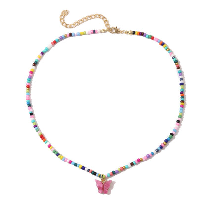 Pink Acrylic and Red Multicolor Howlite Butterfly Pendant Necklace, pendant necklace for women, detail close-up