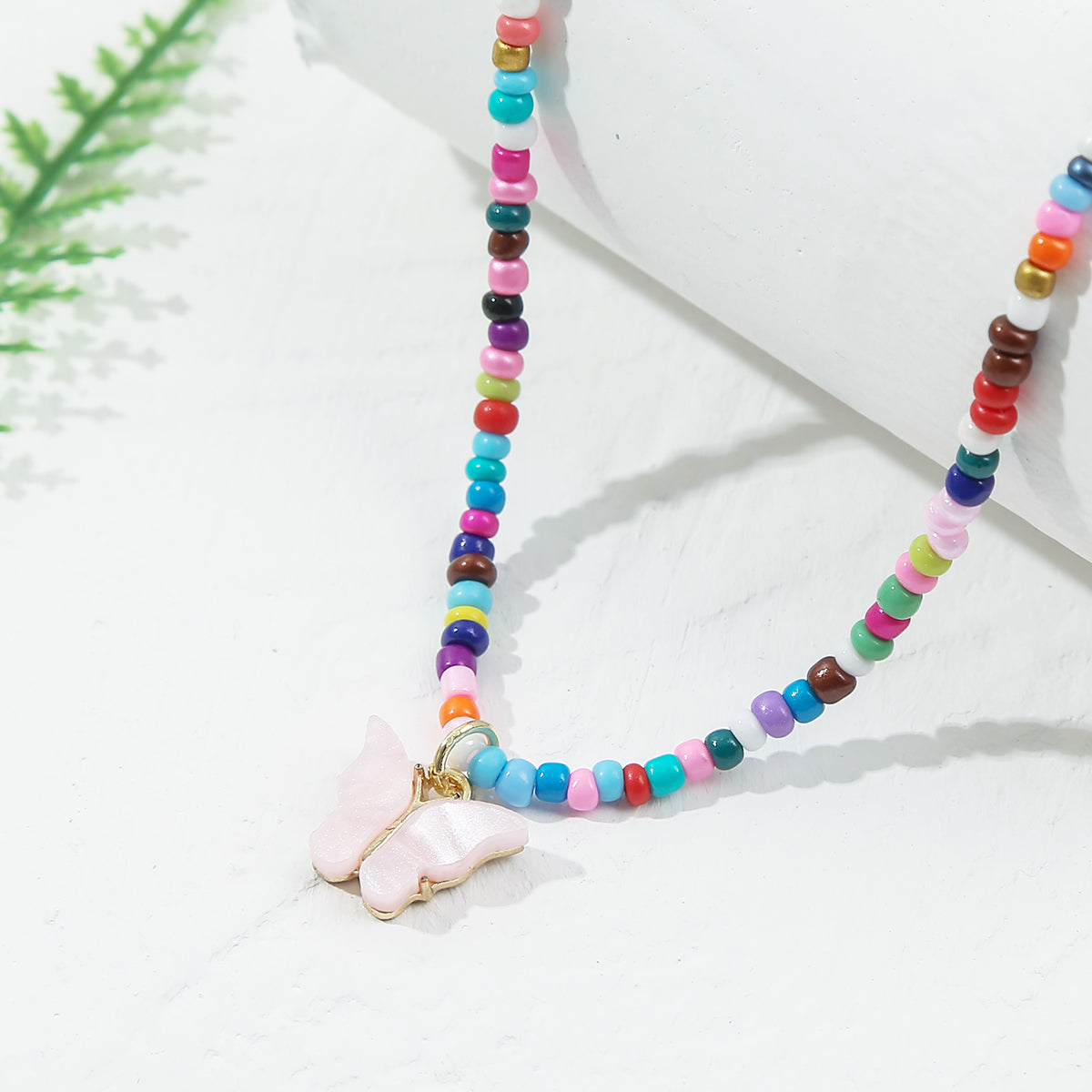 Pink and Blue Howlite 18K Gold-Plated Butterfly Pendant Necklace, gold pendant necklace for women, everyday style, front view