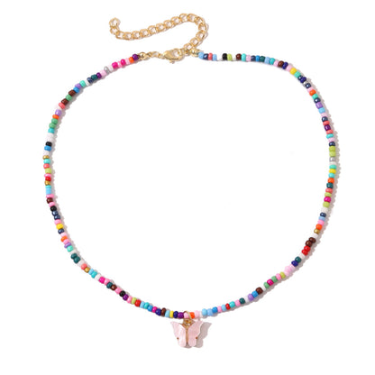 Pink and Blue Howlite 18K Gold-Plated Butterfly Pendant Necklace, gold pendant necklace for women, detail close-up